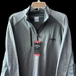 Callaway Pullover Mens XL Gray 1/4 Zip Golf Jacket Pockets Mock Neck Tech Fleece